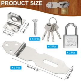 PATIKIL Door Lock Hasp Latch 3 Inch,2 Set Stainless Steel Safety Hasp Lock Clasp Hinge Packlock(30mm) with Screws/Key for Door Gate Cabinet Closets, Silver