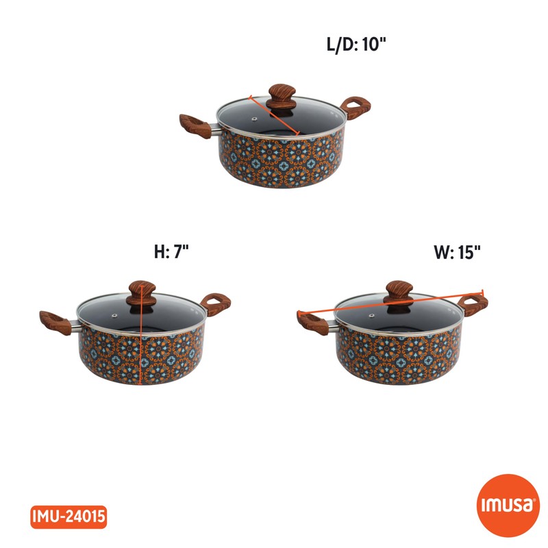 IMUSA 4.8qt Talavera Aluminum Black Ceramic Dutch Oven with Glass