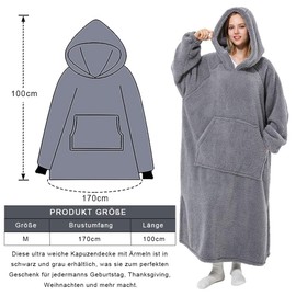 Voarge Hoodie Blanket with Sleeves, Blanket Jumper, Cuddly Blanket with Sleeves, Hooded Blanket, Warm Blanket Jumper, Wearable Blanket for Dressing as Gifts for Women Ladies, black