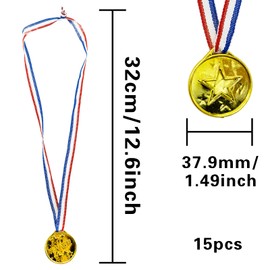 15 PCS Plastic Gold Winners Medals, Kids Children's Party Award Medals with Neck Ribbons for Party Festival Sports Competition Toys Prizes Awards