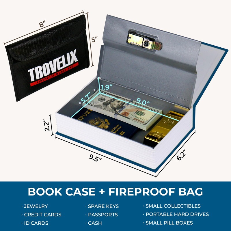 Book Safe with Combination Lock, Hidden Safe (9.5 x 6.2