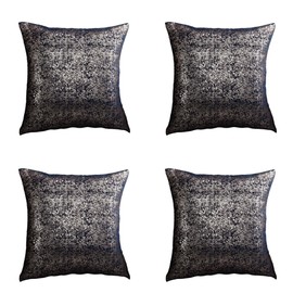 Gyulin Pack of 4,Silver Velvet Throw Pillow Covers 18x18 Inches, Sparkle Silver Foil Print Solid Square Pillow Covers Cushion Covers for Couch Sofa Home Bedroom Decor, Navy Blue