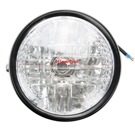 AUTOXBERT 7 Inch 35W Universal Motorcycle Headlight 12V H4 Round Halogen Headlight with Bracket, Yellow Turn Signal, High Low Beam, Fit For Most Motorcycle