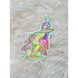 Totally tied and dyed Orchid Mantis Fairy Holographic Vinyl Sticker 3.5” x 4”