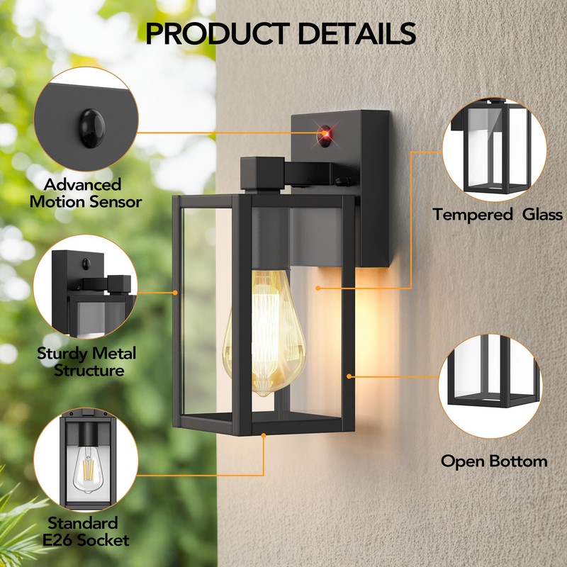 2Pack Motion Sensor Porch Light Outdoor, Exterior Lighting Fixture for