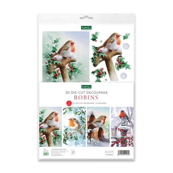 Katy Sue 'Robins' 3D Die-Cut Decoupage (12-Sheet Pack) for Card