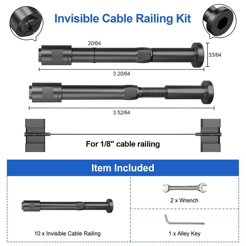 PLANTOP 10 Pack 1/8" Swageless Cable Railing Kit, T316 Stainless