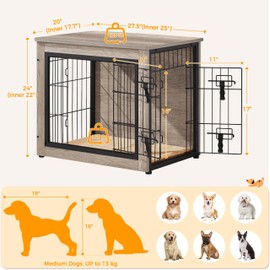Topeakmart 27.5″ Dog Crate Furniture with Cushion Wooden Dog Crate End Table with Double Door Small Dog Crate Dog Kennel Indoor for Puppy Dog House Pet Crates for Dogs, Grey