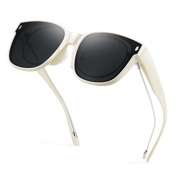 FEISEDY B1283 Sunglasses Over Glasses Polarized TAC Lens, TR90 Frame, Over Sunglasses, Large Size, UV400, UV Protection, Off White Frame Gray Lens