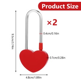 2 Pcs Bridge Long Shackle Padlock, Heart Padlock Love Lock Padlock Red Single Heart Lock, WishLock for Lovers Wedding, Valentines, Anniversary, Travel, Valentines Day(NO Key)