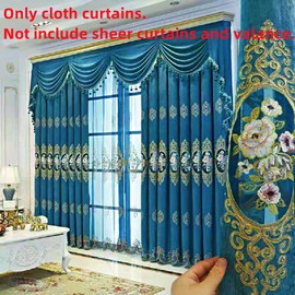 Amidoudou 1 Pair European Luxury Jacquard Hollow Curtains Embroidered Chenille Curtains for Living Room Bedroom (Royal Blue,51x96 Inch)