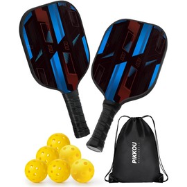 Pickleball Paddles, Carbon Fiber Pickleball Paddles Set of 2, Lightweight Pickle Rackets, 4 Outdoor Balls and 2 Indoor Pickle Balls, Pickle Ball Rackets ​for Men Women, 16mm Padddles