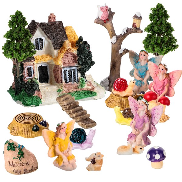 31 Pieces Fairy Garden Accessories Miniatures Fairy House Supplies Girl Fly Wing Dollhouse Decor for Home Lawn Decoration