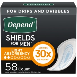 Depend Depend Incontinence/Bladder Control Shields, Pads for Men, Light Absorbency, 174 Count (3 Packs of 58) (Packaging May Vary)