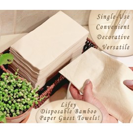 Lifey Paper Guest Towels - Bathroom Napkins with Absorption Pockets | 250 Pack, 7.64" x 4.05", 2 Ply, 1/8 Folded | Natural Tan Color