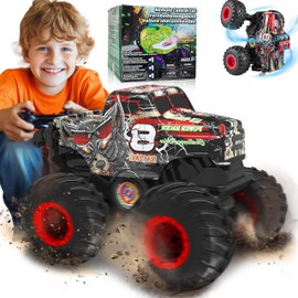 BEZGAR Monster Truck Toys - Remote Control Monster Truck with Light & Music, Dinosaur Truck for Kids, 1:20 Scale RC Truck with 360° Spins and Drifting, Remote Control Car for Boys 4-7 Red