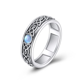 POPLYKE Sterling Silver Anxiety Spinner Rings Moonstone Celtic Ring Rotatable Mood Rings for Women Relieve Stress Gift（8 Size）