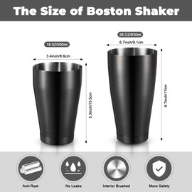 Sabary 6 Pcs Cocktail Shakers Professional Bar Shaker Boston Set Stainless Steel Martini Drink Mixer Basic Tool Weighted Shake Metal Can Cocktail Shaker Set, 18 Oz, 28 oz (Sanding Black)