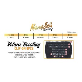 Zury Human Hair Weave Clip On 9Pcs 4A Coily (16", BLACK)