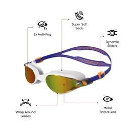 Speedo Unisex V-Class Vue Swimming Goggles | Swim | Eyewear, White/True Cobalt/Maderin Peel/Smoke, One Size