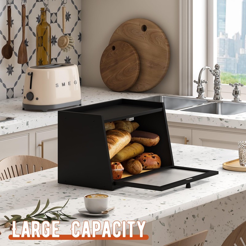 GHWIE Large Bread Box, Easy Access & Cleaning - Bamboo