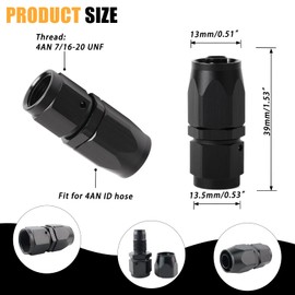YOMIRACING 4AN Straight Rotating Aluminum Hose End Fitting for CPE Braided Fuel Pipe Hose Black