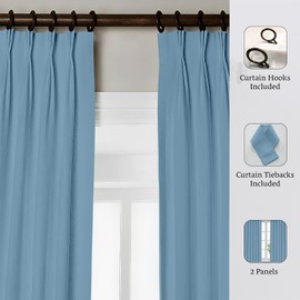 Magic Drapes Pinch Pleated Curtains & Drapes Blackout Thermal Insulated for Traverse Rod, Living Room, Bedroom, Sliding Door Patio Home with Hooks & Tiebacks W(21"+21") L95(2 Panels, Sky Blue)