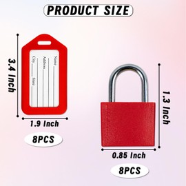 8 Pack Luggage Locks with Key+8 Pack Travel tag, Luggage Tags for Suitcases Bag Tags Name Tags, Mini Padlocks Multicolor Durable Locks for Suitcases Backpacks Boxes Cabinet and Laptop Bags (Colorful)