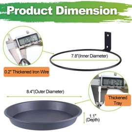 FAHAWEL 2 Pack Tree Mounted Bird Feeder Bath Tray, 8.4'' Heavy Duty Wall Mount Squirrel Feeder Pet Water Feeder for Wooden Fence, Wild Bird Bath Bowl with Metal Holder Outside Outdoor Deck Garden Grey