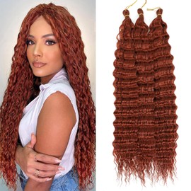 24 Inch Ocean Wave Crochet Hair Extensions 3 Packs Deep Wave Curly Braiding Hair Extensions Synthetic Crochet Braids for Black Women(350#)