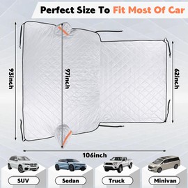 MABOZOO Universal Windshield Snow Cover, Waterproof Windshield Frost Cover Car Snow Shield for Ice and Snow, Front Windshield Cover with Side Mirror Cover for Most Car, Truck, SUV, Van (93x106 in)