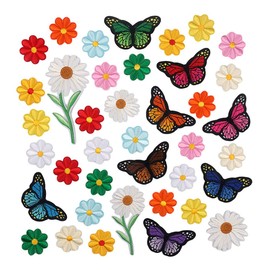 39 PCS Flowers Embroidered on Patches Butterfly Daisy Applique Decoration Sewing Patches,Cute Colorful Decoration Embroidered Patches for Cloting Bags Caps Jackets Jean