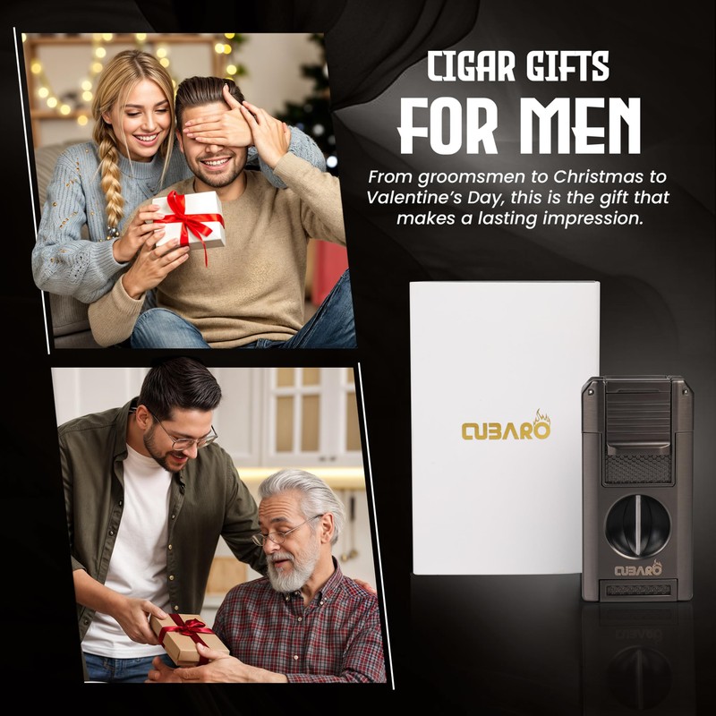 CUBARO Cigar Lighter with V Cutter, Punch, Draw Tool –