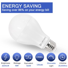 18W Super Bright LED Bulb, A21 Dimmable LED Light Bulb, 2600 High Lumen, Stable Heat Dissipation, 2,5000 Hour Lifespan, 150-200 Watt Equivalent, 4000K Neutral White, E26 Porch Light Bulb, 4 Pack