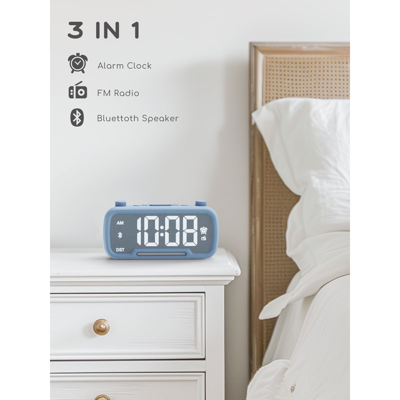 Radio Alarm Clock Besides with Bluetooth Speaker and Night Light,