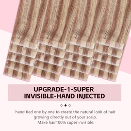 Sweetmet Invisible Tape in Hair Extensions Real Human Hair 3rd-Generation #10/27/27 Ash Brown to Caramel Blonde 22inch 20pcs 50g Insert Hand-Tied Invisi Edge Tape ins Extensions（#10/27/27-22inch）