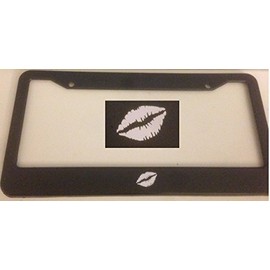 Stickysight.com Kiss Lips - Automotive Black License Plate Frame - Sexy Girly Style