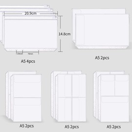 Skycase A5 Binder Pockets, Plastic Loose Leaf Pockets, 6 Holes Zip Binder, A5 Loose Leaf Pockets Folder, Loose Leaf Bags for A5 Refillable 6 Rings Documents, Separating (Pack of 12)
