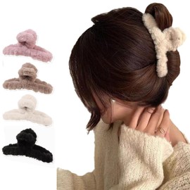LeTradeJP 4-Piece Set, Can Be Used for Dense Hair, Large, Fluffy, Tightly Tight, Can Be Used for Dense Hair, Hair Accessories, Adult, Stylish, Simple, 4 Colors, Cute, Commuting, Going Out
