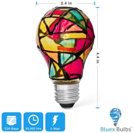 4 Pack LED Stained Glass Light Bulb A19 2W (25W Equivalent) E26 Base Painted Light Bulb Night Light Mosaic Light Bulb Party Light Bulb Stainglass Light Bulb - Tiffany Light Bulbs Atained Glass