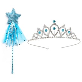 Jilskl Pack of 2 Dress Up Tiara Crown Set, Princess Tiara Crown, Princess Wand, Princess Crown Girls, Tiara Kids Girls, A Princess Set Every Girl Likes