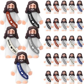 Bememo 25 Pcs Little Jesus Figures Original Design Jesus Love You Mini Rubber Toys to Hide and Seek Religious Party Favors Sunday School Baptism Gifts(Retro Color)