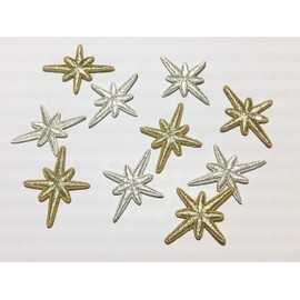 and.A Patch Iron Mini Flower Star Set of 10 Iron Patch Motif Applique Handmade (Star, Gold & Silver)