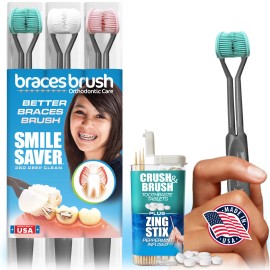 SMILE SAVER 360° * BRACES BRUSH * 3-Sided Toothbrush * 3PK + Toothpaste Tablets
