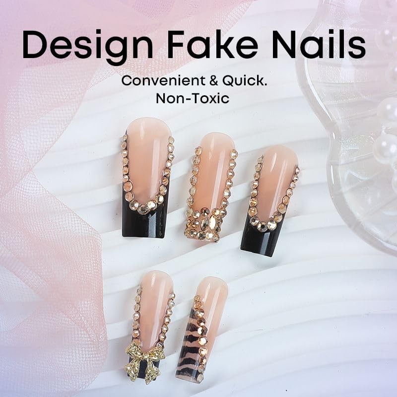 QQPPOLIU Long Square Press On Nails Black French Tip False