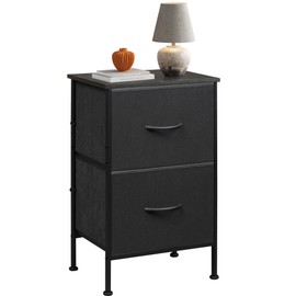 WLIVE Night Stand, Small Dresser with 2 Drawers & Wooden Top, Nightstand with Fabric Bins, Bedside Table End Table for Bedroom, Closet, Entryway, College Dorm, Black
