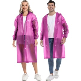 Borogo 2PCS Rain Ponchos for Adults Reusable Raincoats Emergency Survival With Hoods&Sleeves for Women Men Pink