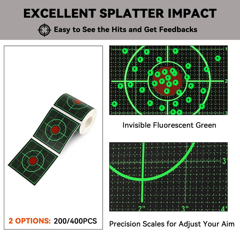 GearOZ Green Sight in Splatter Target Stickers 4" Reactive Paper