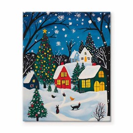 TYPTEK Christmas Wall Art Peaceful Christmas Village Scene Canvas Art Colorful Snowy Holiday Town Christmas Wall Decor Artwork for Living Room or Bedroom 10x20inch