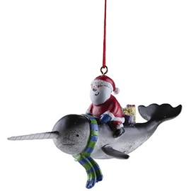 Santa Riding a Narwhal Nautical Christmas Ornament